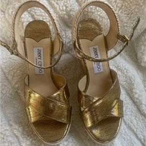 Jimmy Choo Metallic Wedge Espadrilles; Gold